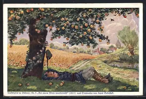 Künstler-AK Hans Baluschek: Student schläft unter Apfelbaum