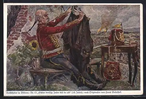 Künstler-AK Hans Baluschek: Volkslied Schier dreissig Jahre bist du alt, betagter Mann blickt auf seinen Mantel