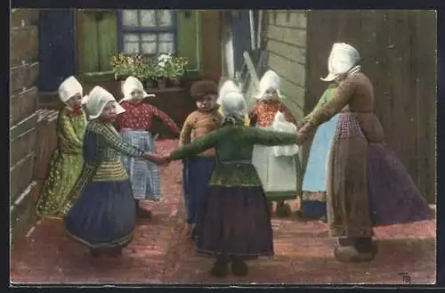 AK Niederländische Kinder in Tracht spielen Ringelreihen