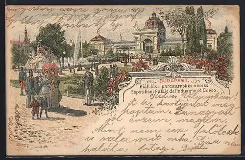 Künstler-AK Budapest, Exposition: Palais de l`Industrie et Corso, Ausstellung