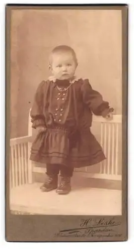 Fotografie H. Leske, Spandau, Schönwalderstrasse 2, Kleinkind auf Bank