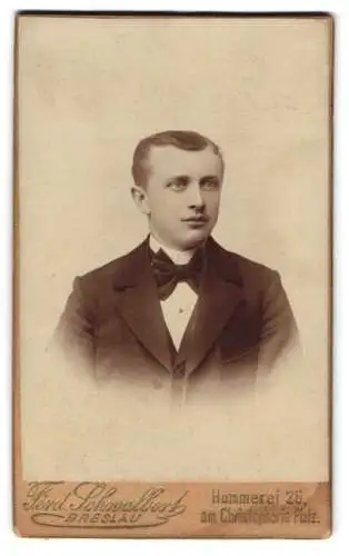 Fotografie Ferd. Schwalbert, Breslau, Hummerei 25, Porträt eines jungen Mannes