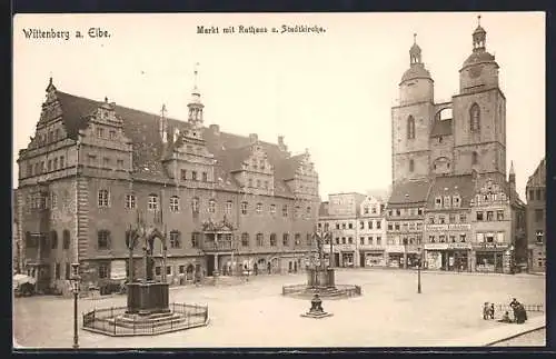 AK Wittenberg / Elbe, Markt mit Rathaus u. Stadtkirche