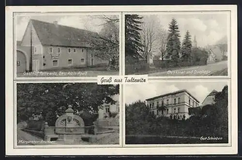 AK Tultewitz, Gut Schieben, Margarten-Brunnen, Denkmal und Dorflage