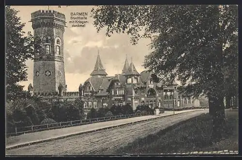 AK Barmen, Stadthalle mit Kriegerdenkmal