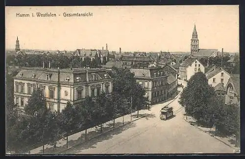AK Hamm i. Westfalen, Ortsansicht mit Strassenbahn