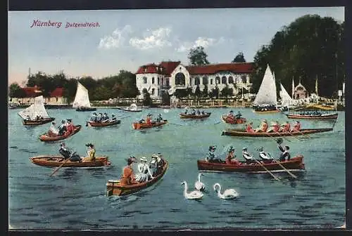 Künstler-AK Nürnberg, Ruderboote auf dem Dutzendteich