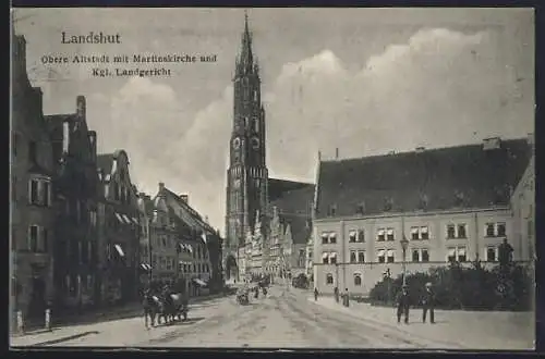 AK Landshut / Isar, Obere Altstadt mit Marienkirche und Kgl. Landgericht