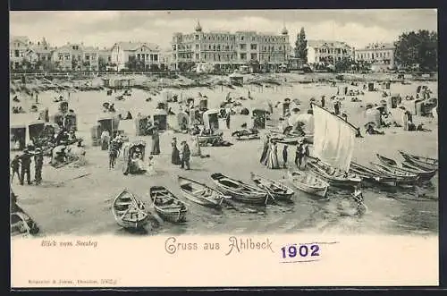 AK Ahlbeck / Ostseebad, Blick vom Seesteg mit Booten
