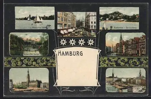 AK Hamburg, Cafe Uhlenhorster Fährhaus, Botanischer Garten, Rathaus