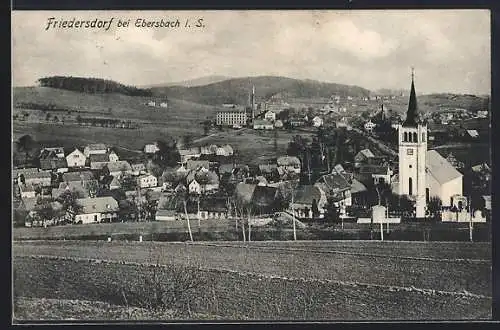 AK Friedersdorf / Ebersbach, Teilansicht mit Kirche