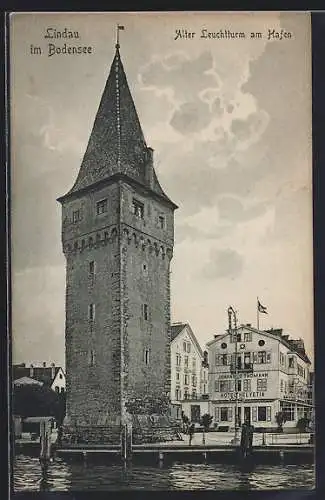 AK Lindau / Bodensee, der alte Leuchtturm am Hafen