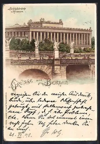 Lithographie Berlin, Schlossbrücke und Museum