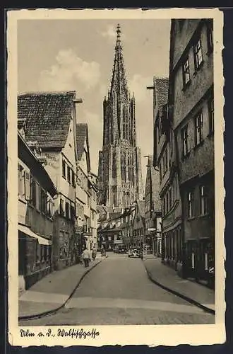 AK Ulm / Donau, Walfischgasse mit Münster