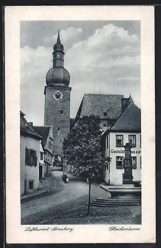 AK Arnsberg / Westf., Teilansicht mit Kirchturm und Gaststätte
