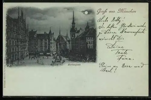 AK München, Marienplatz mit Denkmal