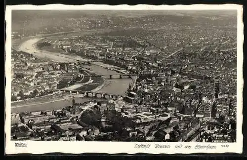 Foto-AK Walter Hahn, Dresden, NR 1639: Luftbild Dresden, Zwinger und  Platz mit Elbbrücken