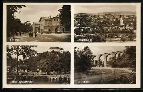 AK Frankenberg i. Sa., Bahnhof, Schloss Sachsenburg, Lützelhöhe, Gesamtansicht