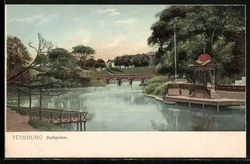 AK Hamburg-Neustadt, Pavillon und Brücke im Stadtgraben
