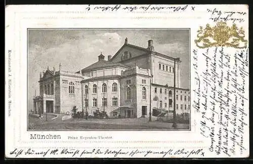 AK München, das Prinz Regenten Theater, goldenes Wappen