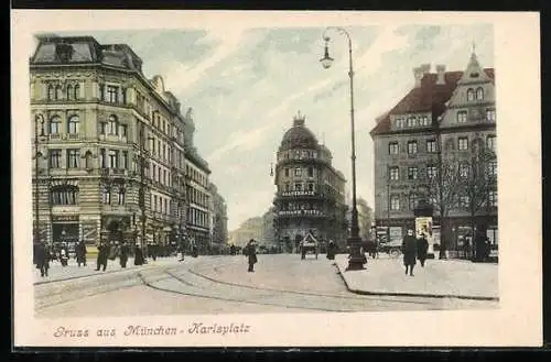AK München, Karlsplatz mit Warenhaus Hermann Tietz