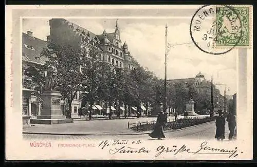 AK München, Promenade-Platz mit Denkmälern