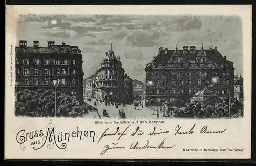 AK München, Blick vom Karlsthor auf den Bahnhof, Strassenbahn