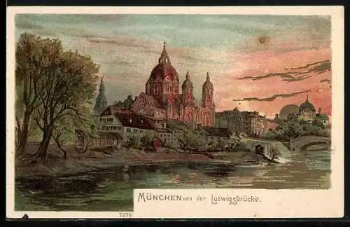 Lithographie München, Ausblick von der Ludwigsbrücke