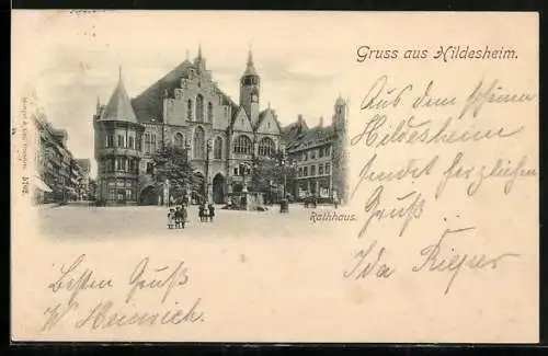 AK Hildesheim, Rathhaus, Panorama mit Brunnen