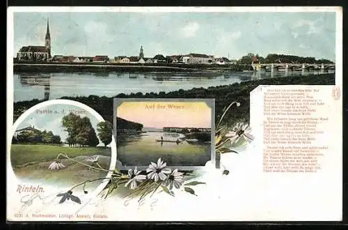 AK Rinteln /Weser, Teilansicht mit Kirche, Weserpartie, Ortspartie