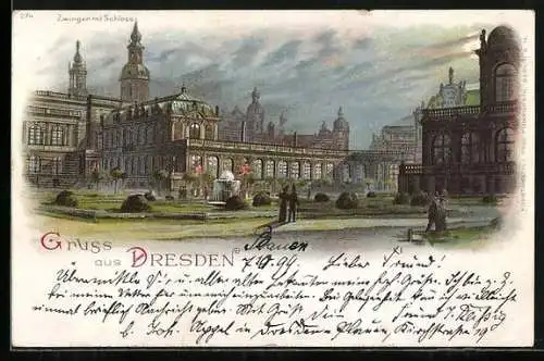 Lithographie Dresden, Blick zum Zwinger