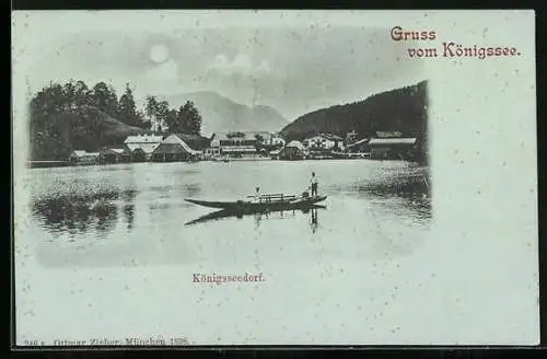 Mondschein-AK Königssee / Berchtesgaden, Boot auf dem Königssee