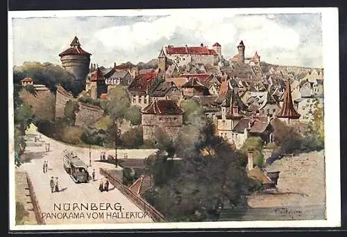 Künstler-AK Nürnberg, Ortsansicht vom Hallertor