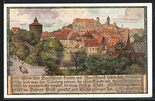 Künstler-AK sign. J. Durst: Nürnberg, Ortsansicht mit Burg