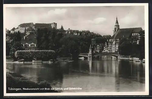 AK Tübingen, Neckaransicht mit Blick auf Schloss und Stiftskirche