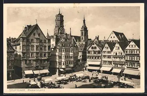 AK Stuttgart, Marktplatz mit Geschäften