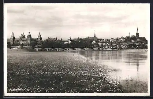 AK Aschaffenburg, Flusspartie mit Brücke