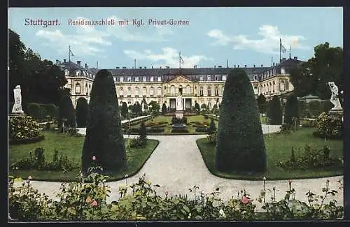 AK Stuttgart, Residenzschloss mit Kgl. Privat-Garten