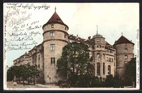 AK Stuttgart, Blick auf das alte Schloss