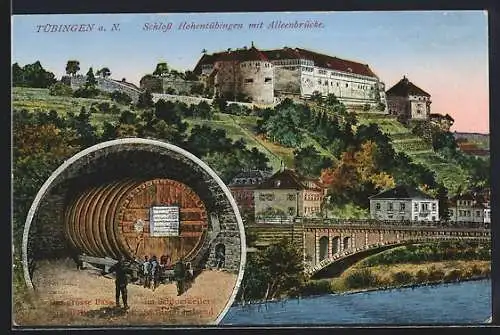 AK Tübingen, Schloss Hohentübingen mit Alleenbrücke