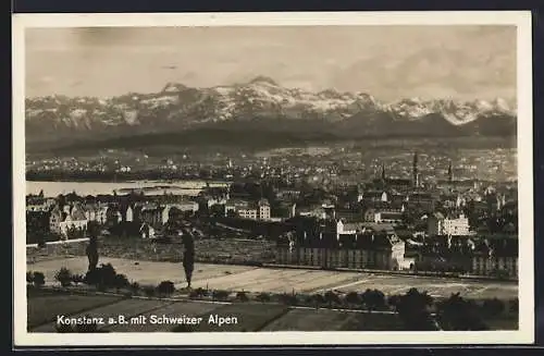 AK Konstanz, Ansicht des Ortes mit Schweizer Alpen