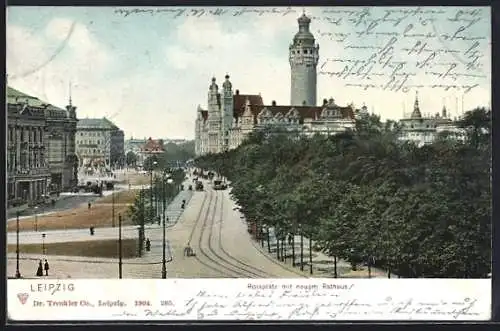 AK Leipzig, Rossplatz mit neuem Rathaus und Strassenbahn