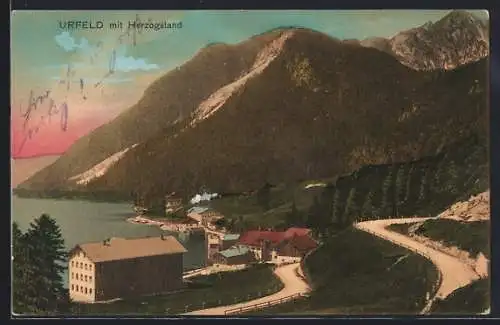 AK Urfeld / Walchensee, Ortspartie mit Herzogstand