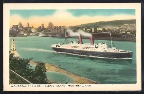 AK Montreal, View from St. Helen`s Island, Blick auf den Fluss mit Passagierdampfer