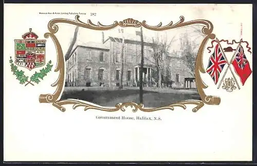 AK Halifax /N. S., Government House, Wappen, Passepartout