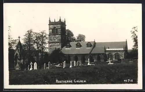 AK Rostherne, Rosthere Church, church yard with gravestones