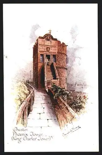Künstler-AK Chester, Phoenix Tower /King Charles Tower