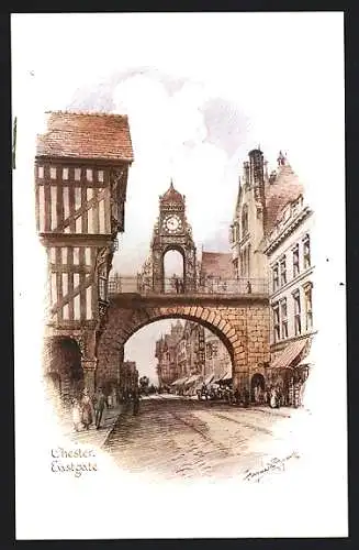 Künstler-AK Chester, Eastgate with street view
