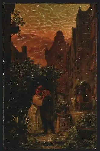 Künstler-AK Carl Spitzweg: Paar sieht sich liebend an, Der Abschied