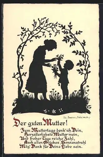 Künstler-AK Marta Sachse-Schubert: Kind bringt Mutter Blumen, Muttertag
